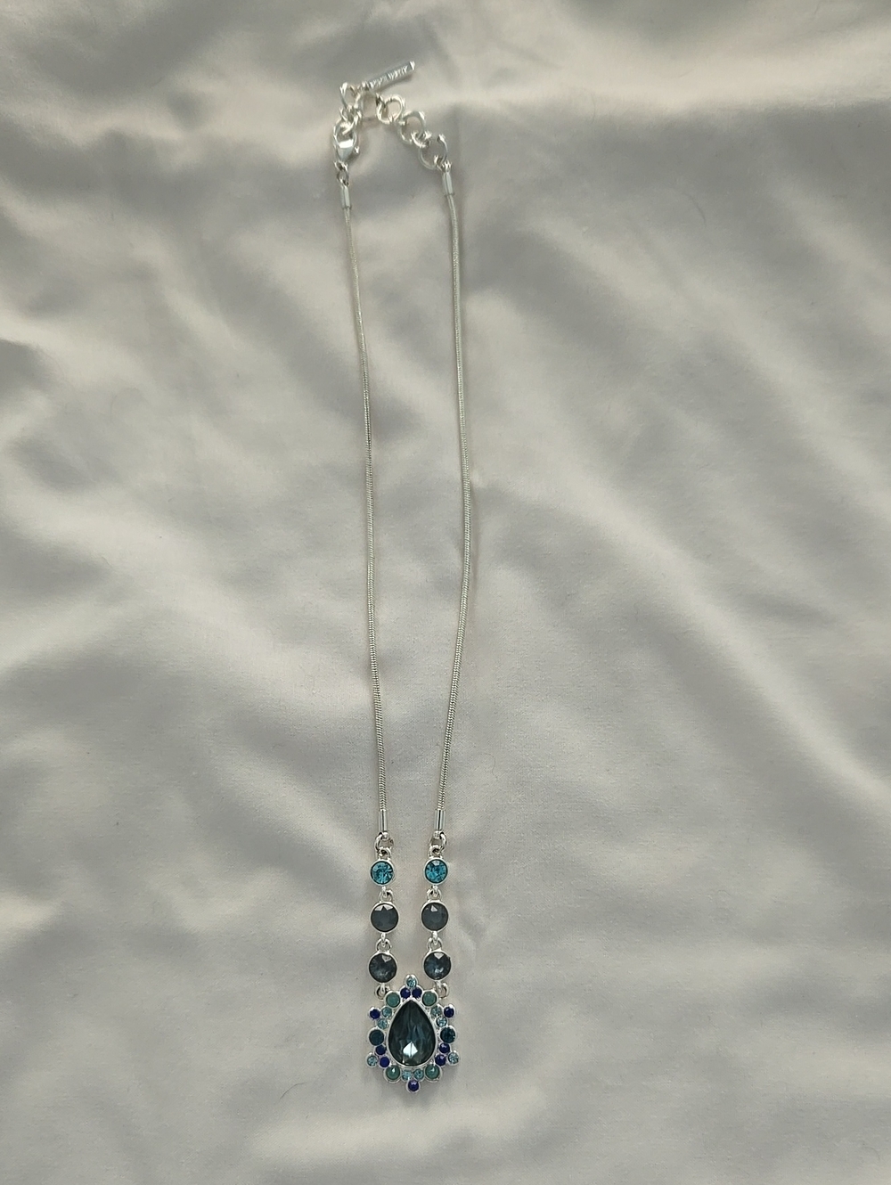 Nine West Silver-Tone Necklace with Blue and Teal Gem Accents